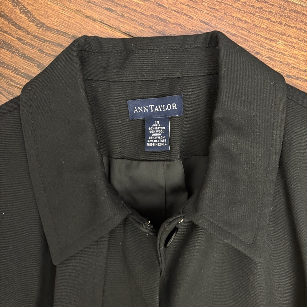 Ann Taylor Black Belted Trench Coat - Picture 2 of 3